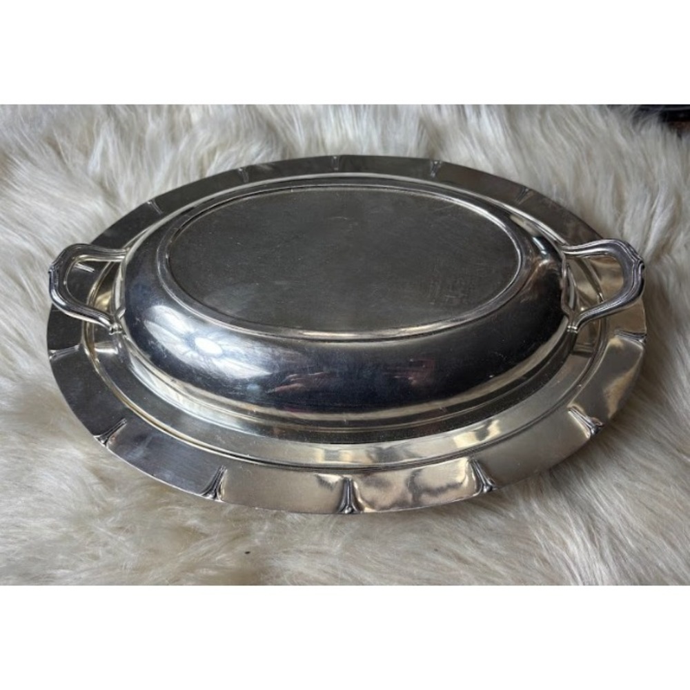 Antique Rondand Silver Hot Water Plate Heater Food Warmer‎ w Lid Vintage France